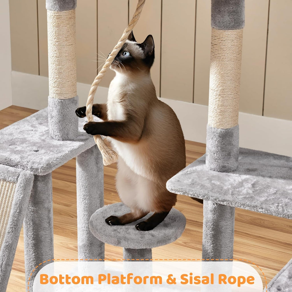 Ultimate 53.5-Inch Rotatable Cat Tree: Multi-Level Playground  With Cozy Condo and Scratching Posts in Light Gray
