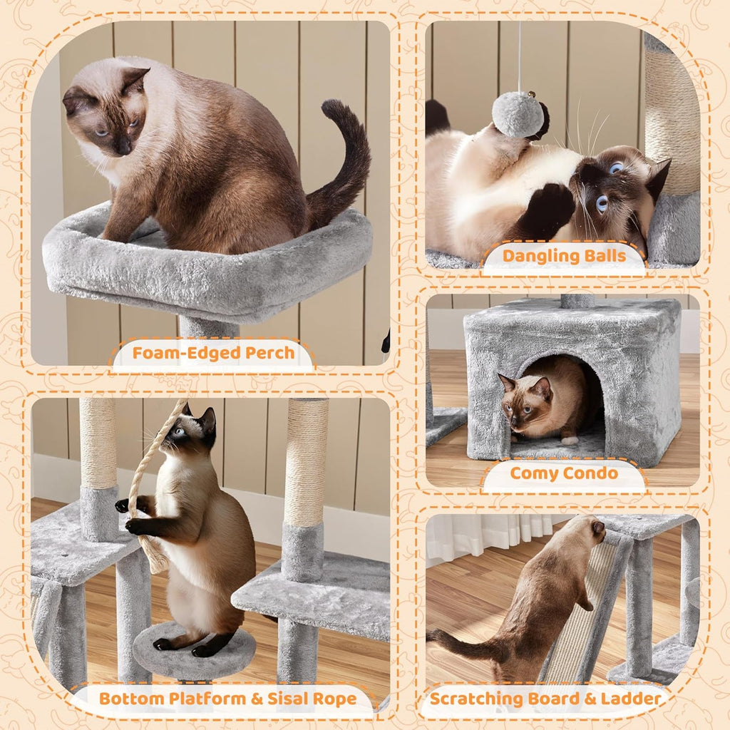 Ultimate 53.5-Inch Rotatable Cat Tree: Multi-Level Playground  With Cozy Condo and Scratching Posts in Light Gray