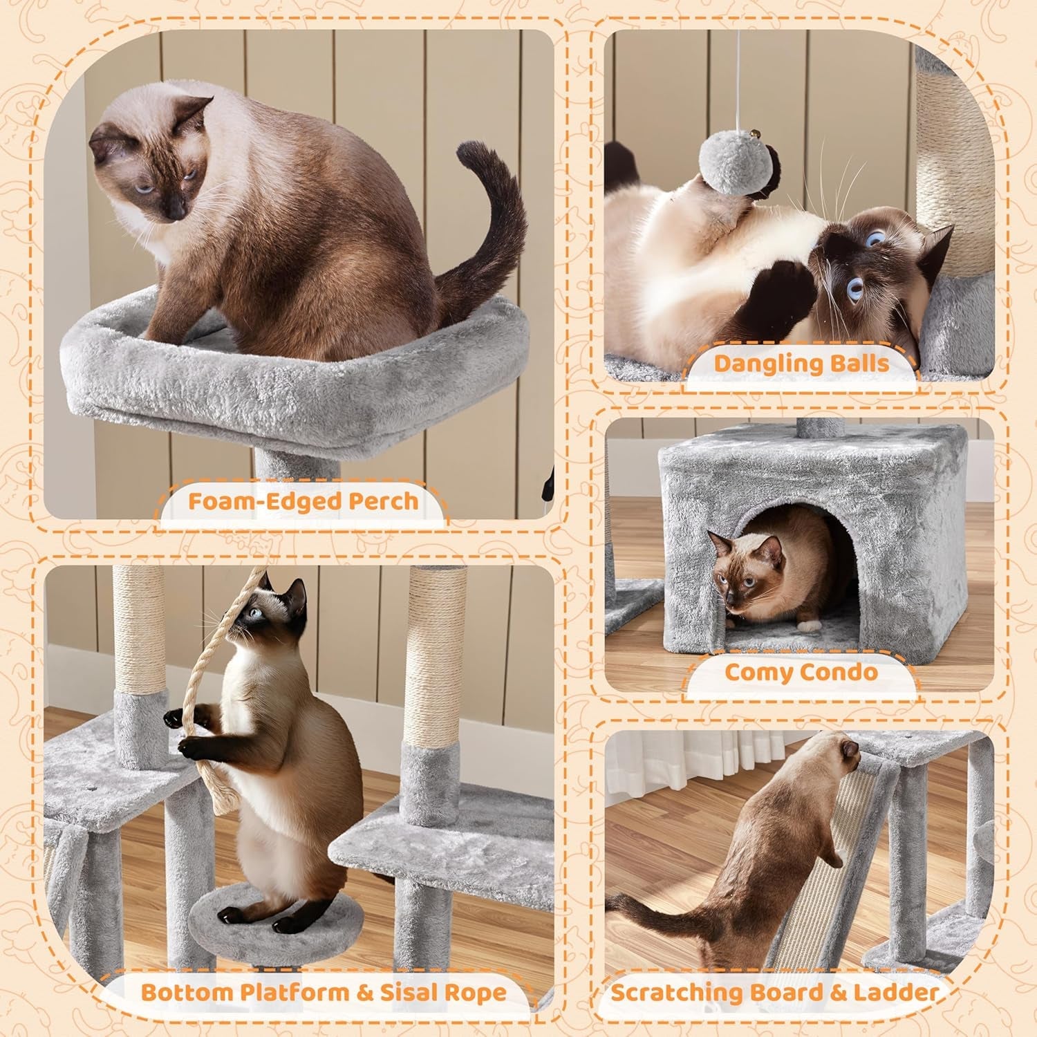 Ultimate 53.5-Inch Rotatable Cat Tree: Multi-Level Playground  With Cozy Condo and Scratching Posts in Light Gray