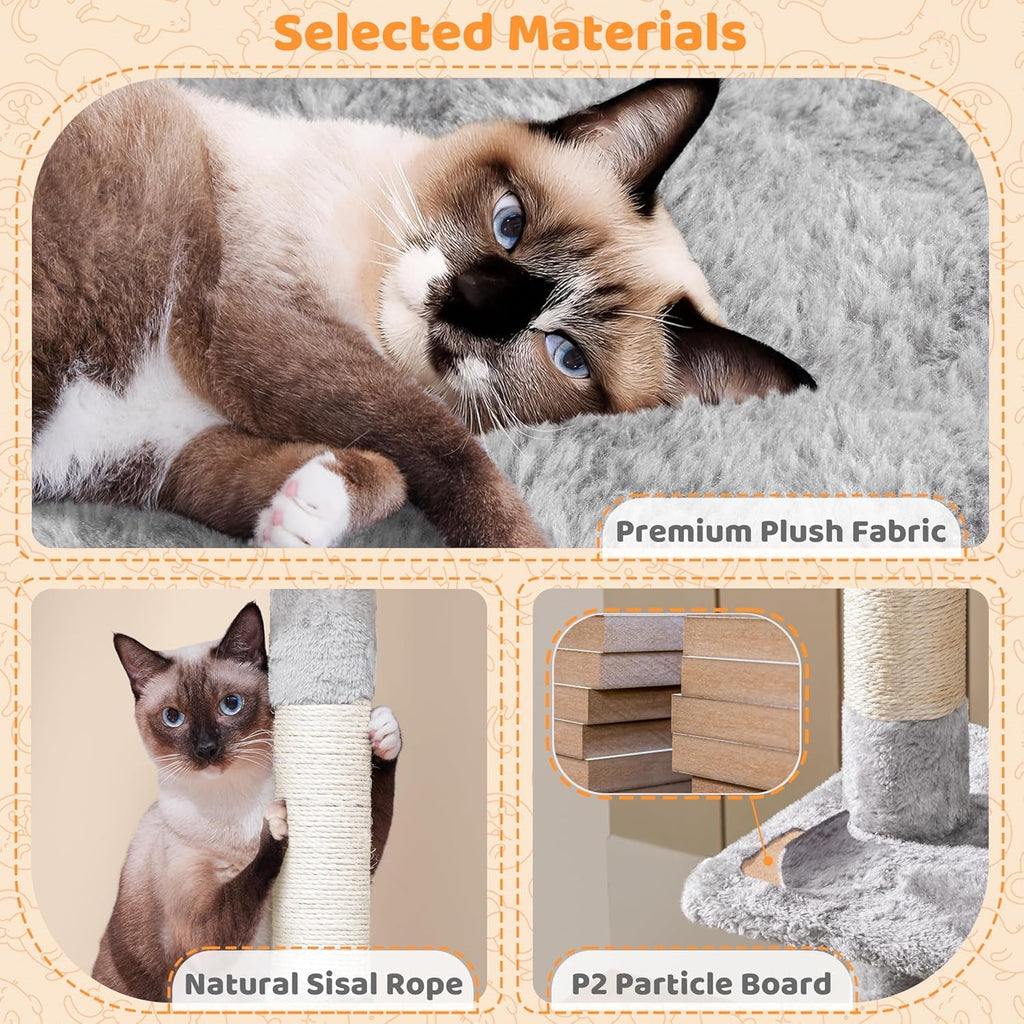 Ultimate 53.5-Inch Rotatable Cat Tree: Multi-Level Playground  With Cozy Condo and Scratching Posts in Light Gray