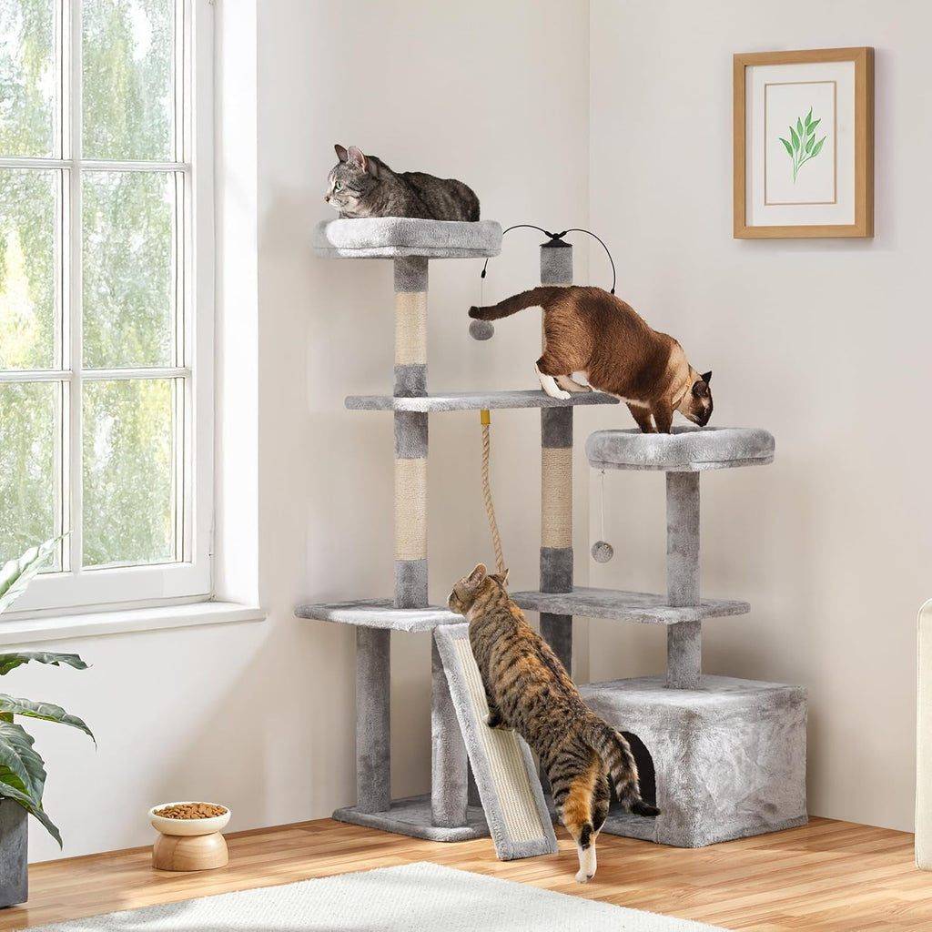 Ultimate 53.5-Inch Rotatable Cat Tree: Multi-Level Playground  With Cozy Condo and Scratching Posts in Light Gray