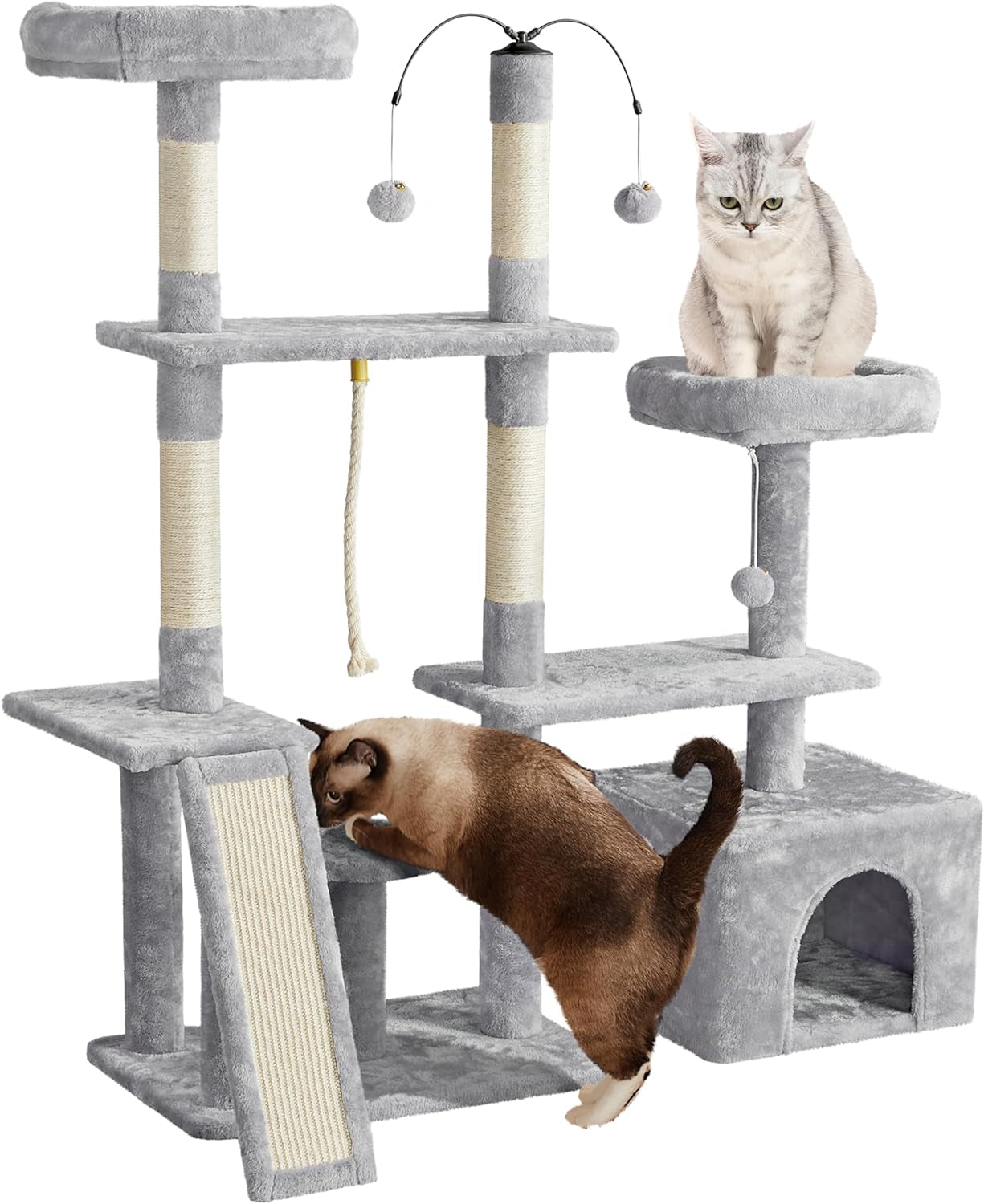 Ultimate 53.5-Inch Rotatable Cat Tree: Multi-Level Playground  With Cozy Condo and Scratching Posts in Light Gray